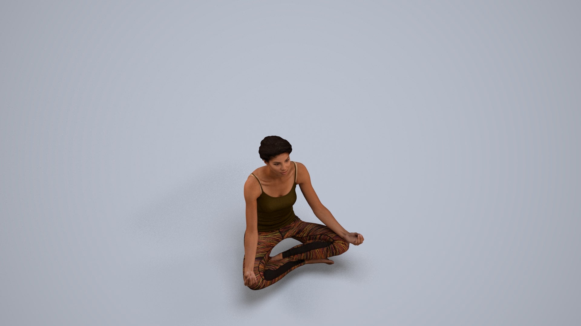 3D human model woman sport, photogrammetry scanned person for archviz, back view render