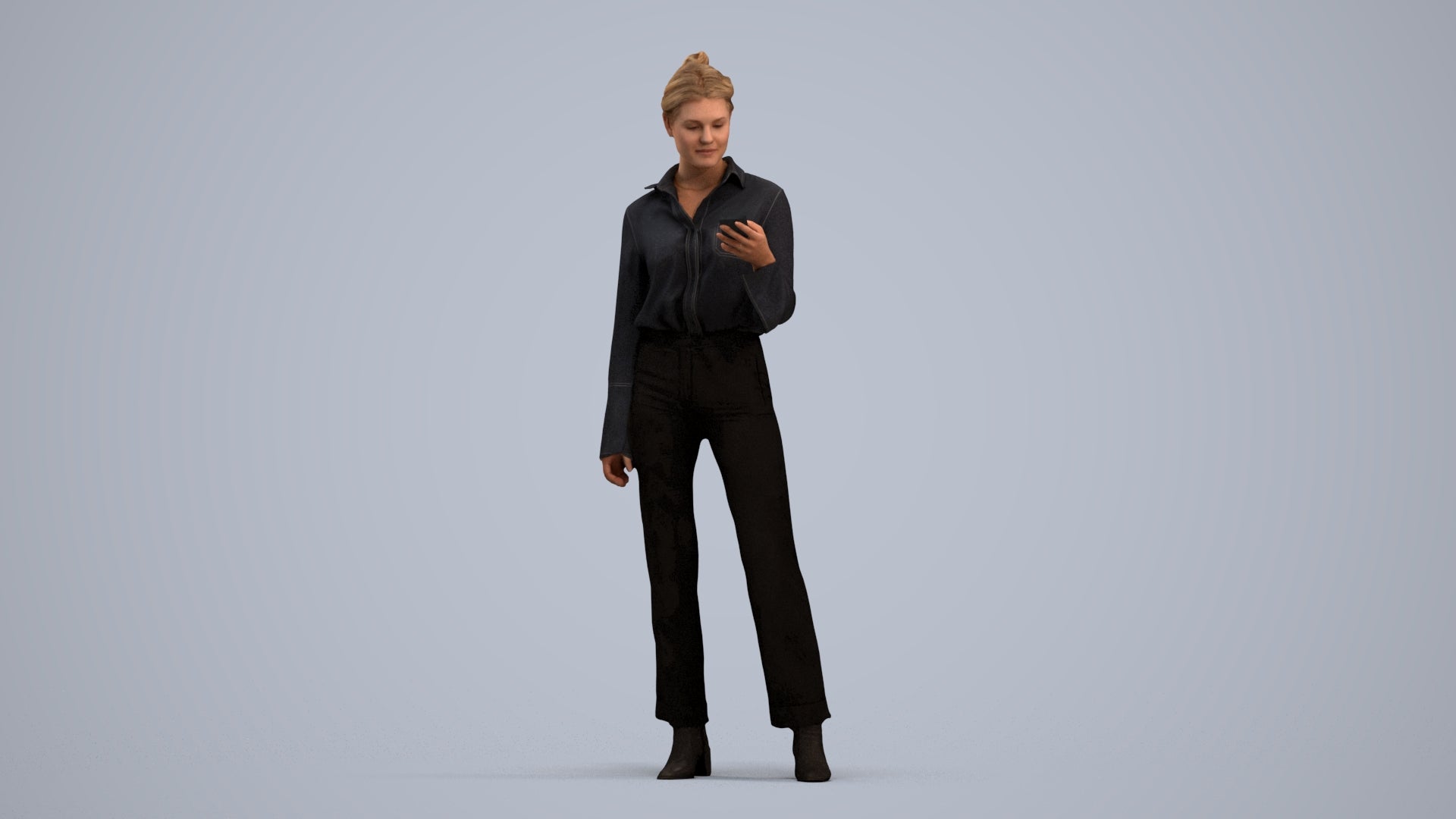 realistic 3D woman business standing, scanned archviz people for Blender and 3ds Max, standing pose render
