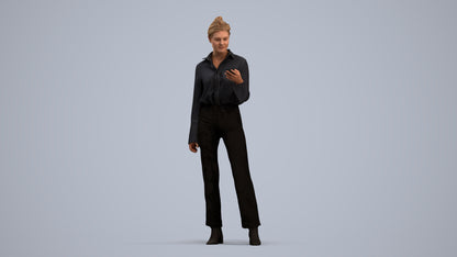 realistic 3D woman business standing, scanned archviz people for Blender and 3ds Max, standing pose render