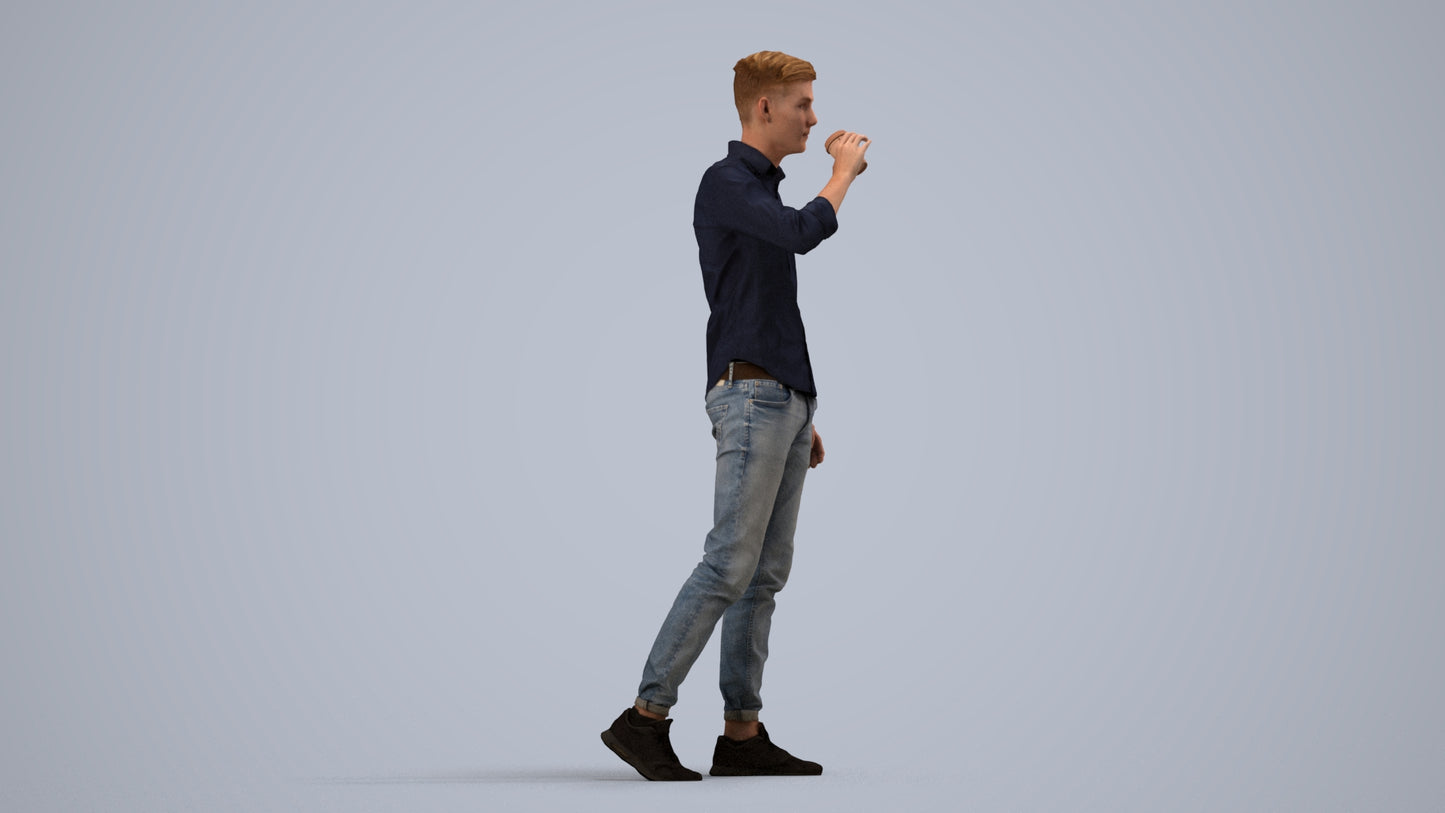 realistic 3D man casual walking, scanned archviz people for Blender and 3ds Max, side view render
