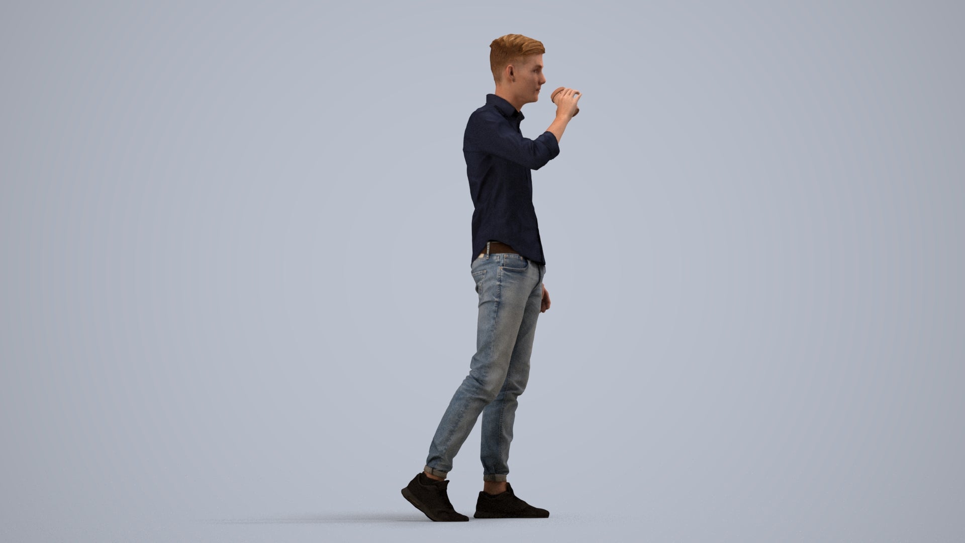 realistic 3D man casual walking, scanned archviz people for Blender and 3ds Max, side view render