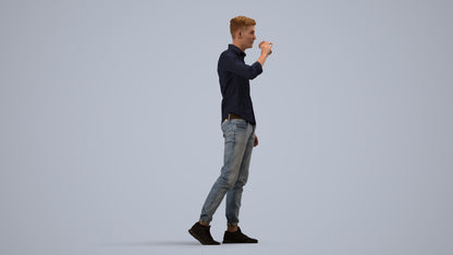 realistic 3D man casual walking, scanned archviz people for Blender and 3ds Max, side view render