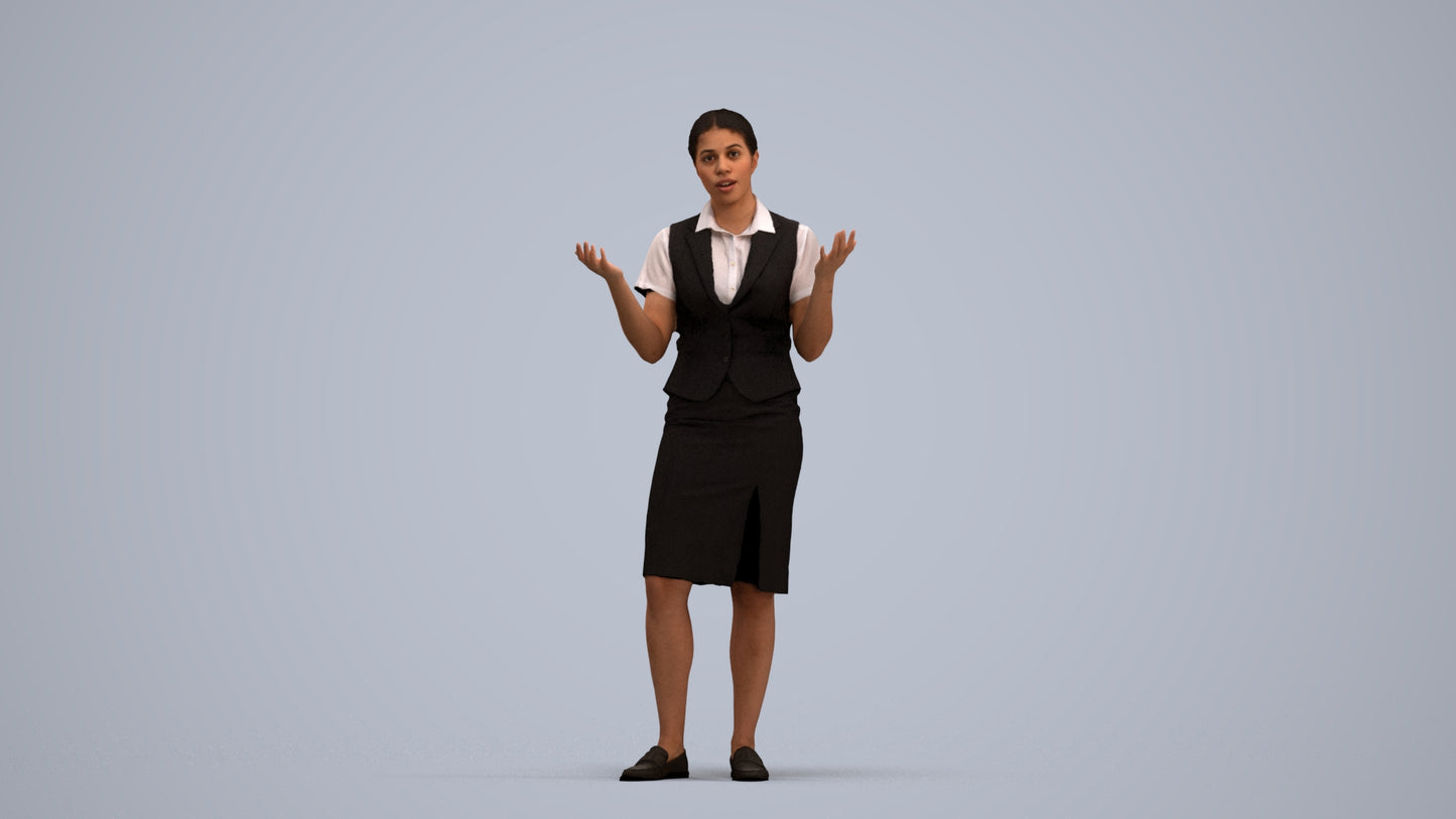 realistic 3D human woman hospitality, archviz people FBX OBJ for Blender, standing pose render