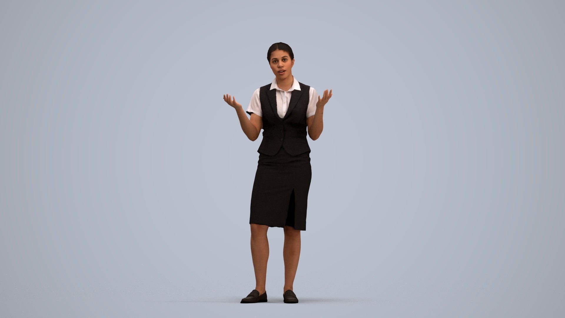 realistic 3D human woman hospitality, archviz people FBX OBJ for Blender, standing pose render