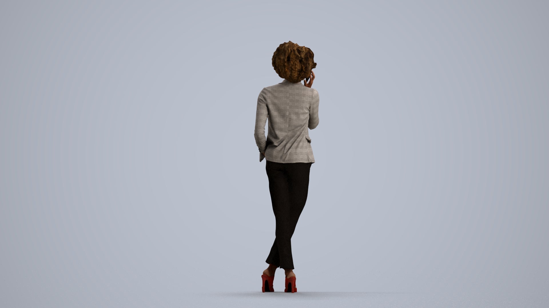 realistic 3D woman business standing, scanned archviz people for Blender and 3ds Max, front view render