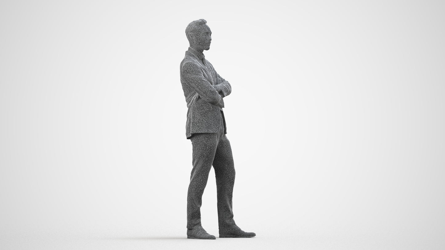 realistic 3D human man formal business, archviz people FBX OBJ for Blender, wireframe side view