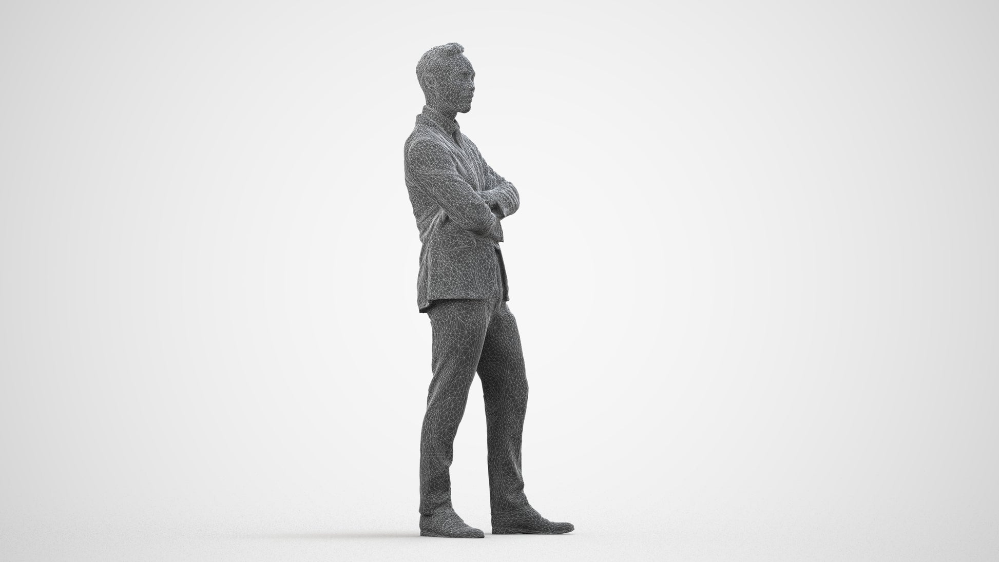 realistic 3D human man formal business, archviz people FBX OBJ for Blender, wireframe side view