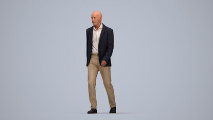 3D human model senior man business, photogrammetry scanned person for archviz, top-down view render