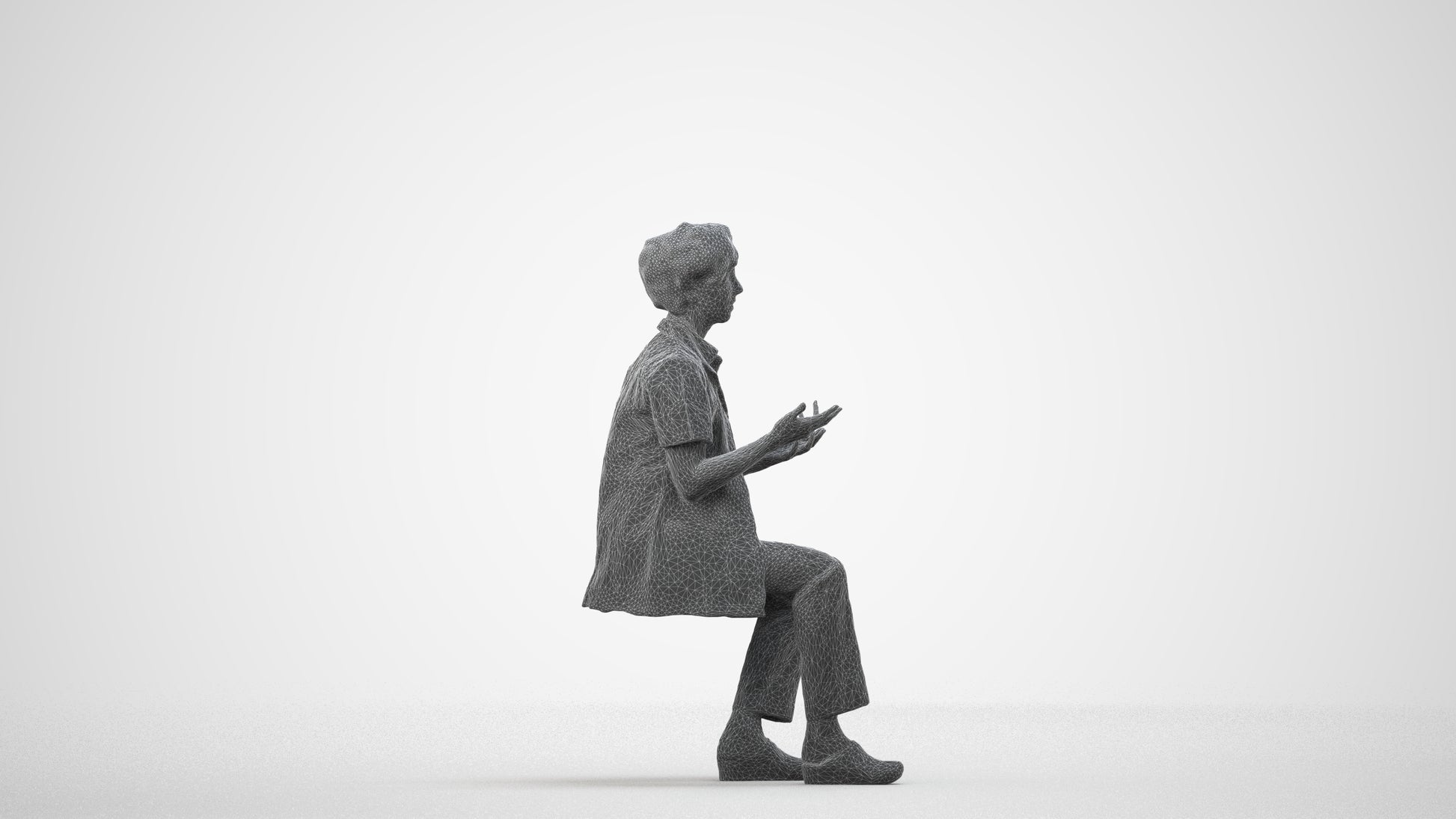 scanned 3D woman medical, photogrammetry people for Enscape and V-Ray, wireframe side view