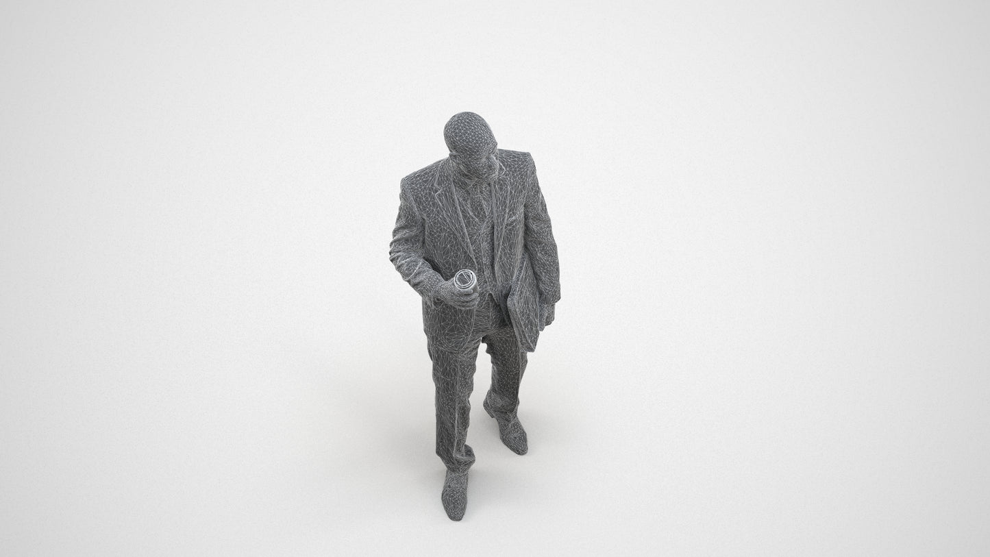 photogrammetry 3D man business, realistic human model archviz FBX, wireframe three-quarter view