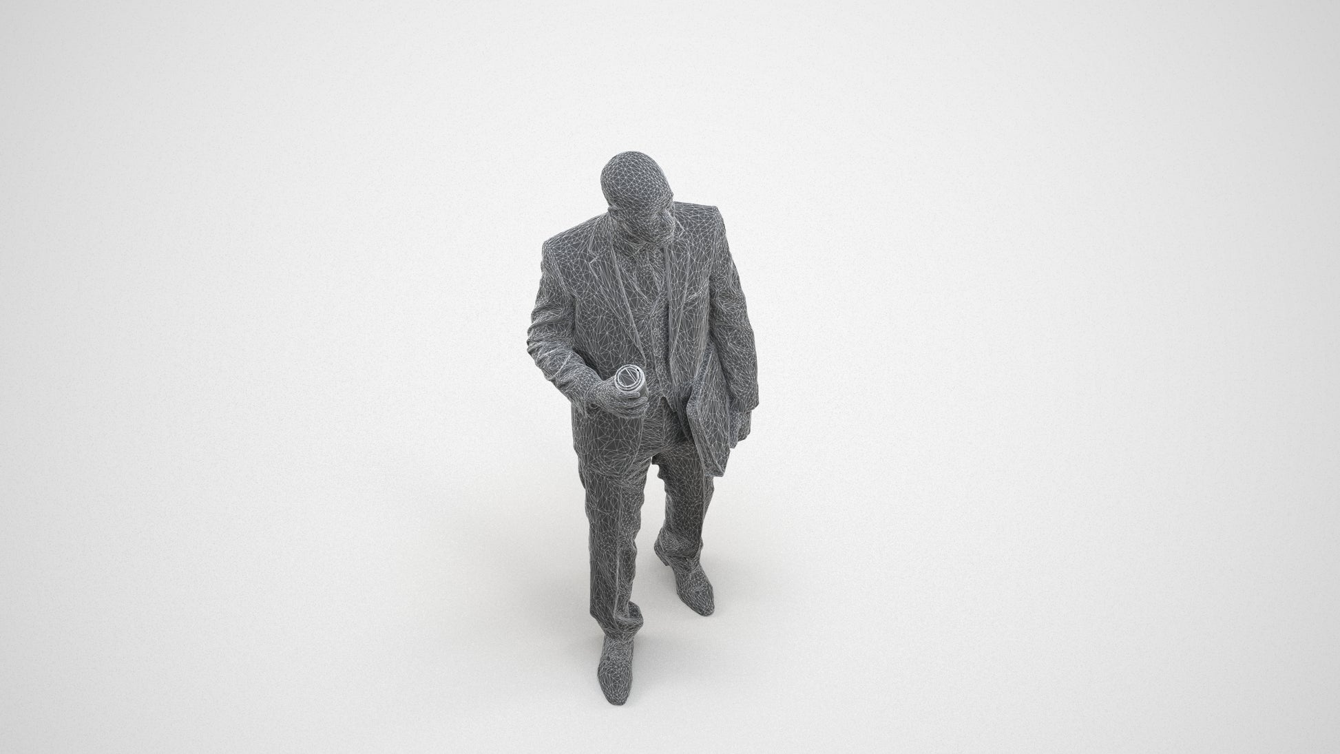 photogrammetry 3D man business, realistic human model archviz FBX, wireframe three-quarter view