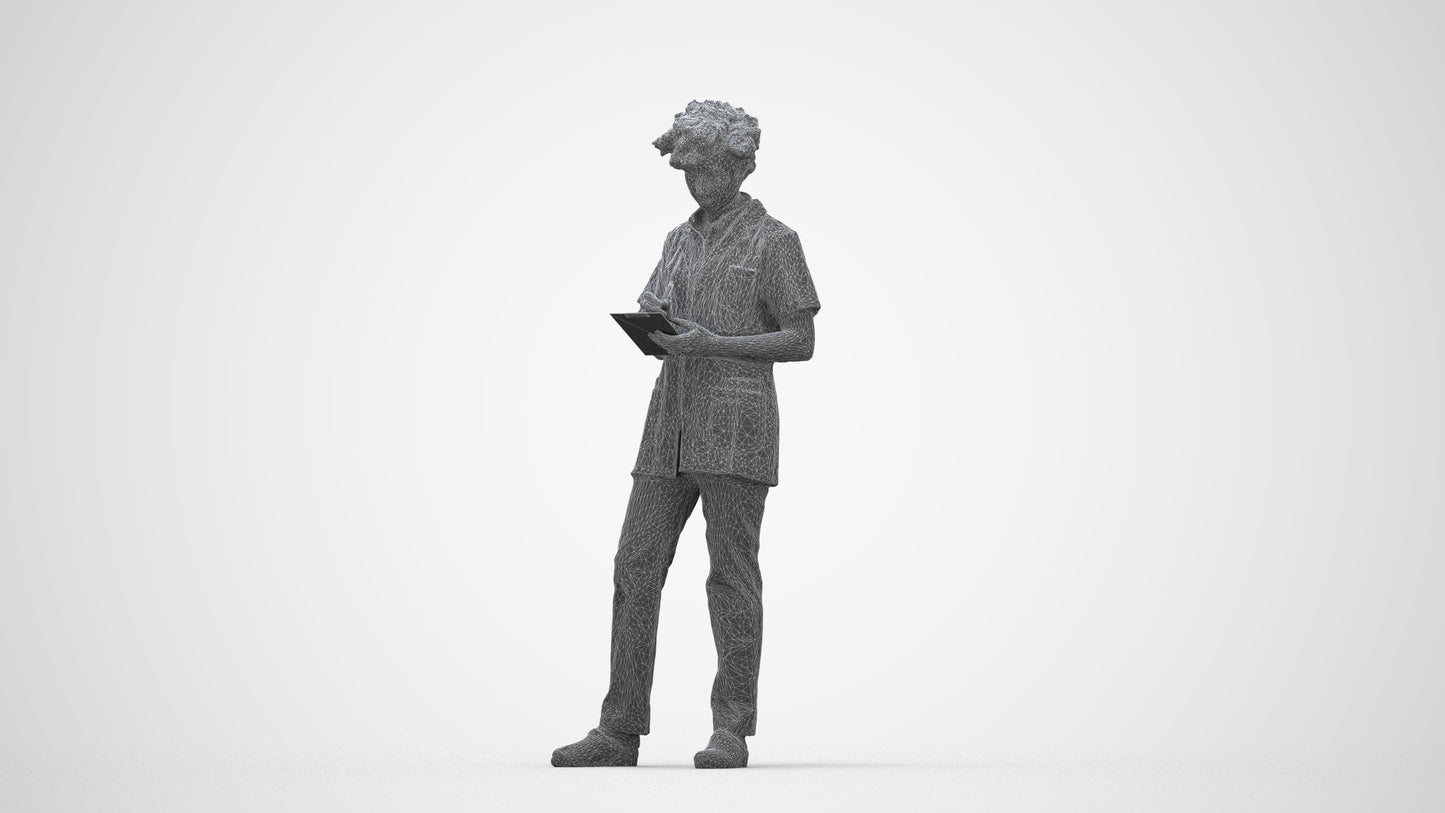 3D scanned woman medical, photorealistic archviz people for Enscape and SketchUp, wireframe back view