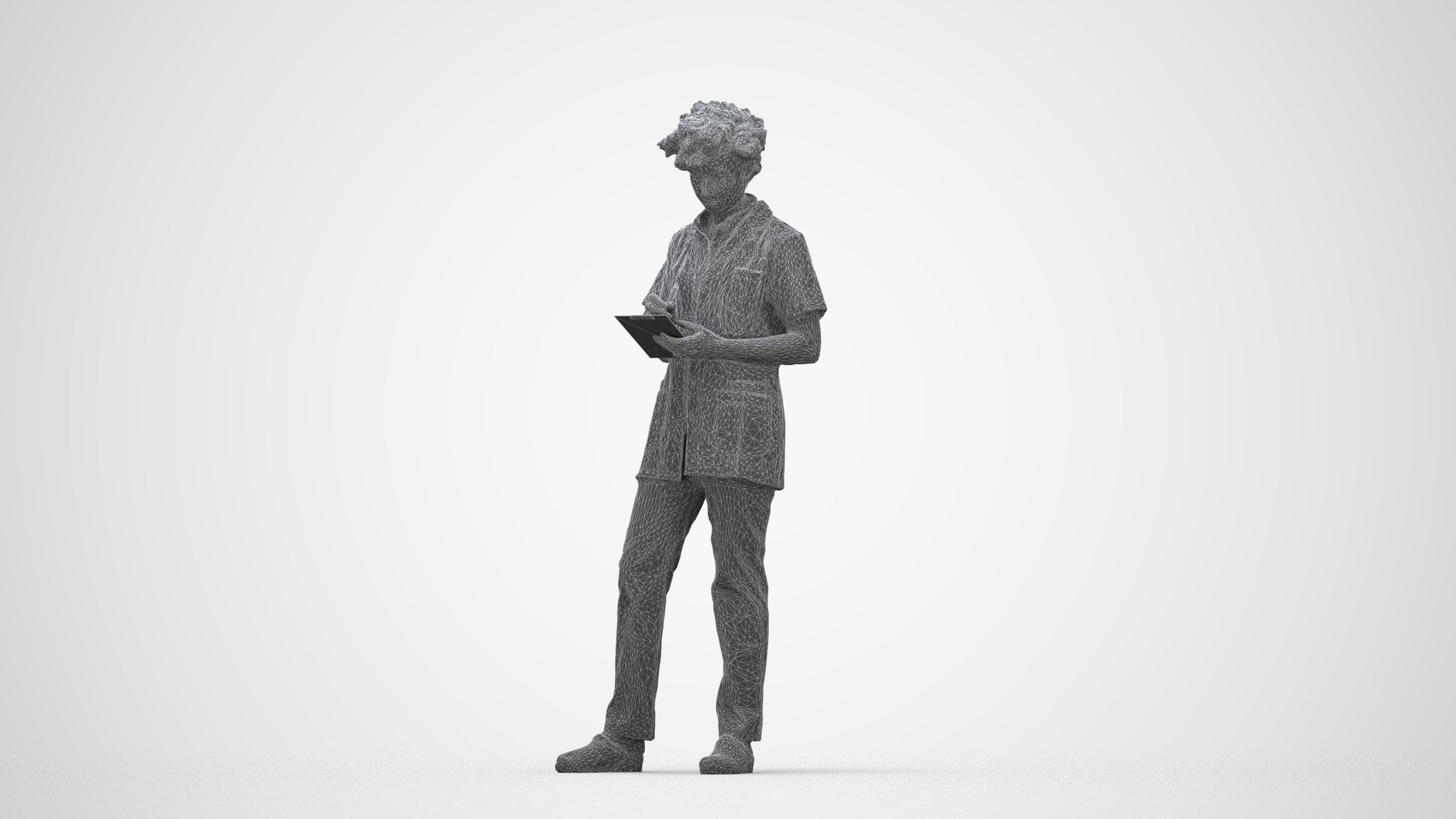 3D scanned woman medical, photorealistic archviz people for Enscape and SketchUp, wireframe back view