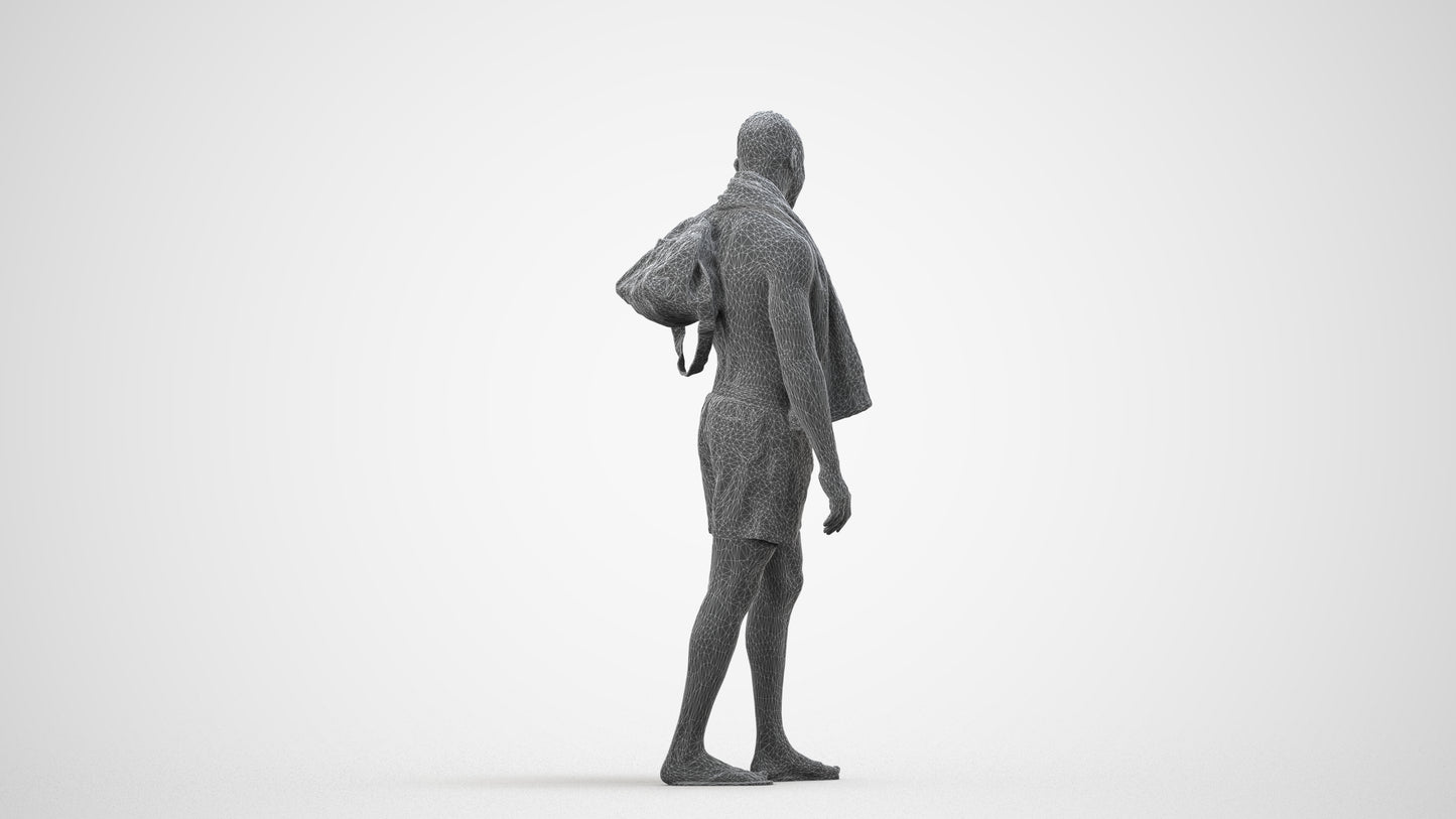 realistic 3D human man pool, archviz people FBX OBJ for Blender, wireframe side view