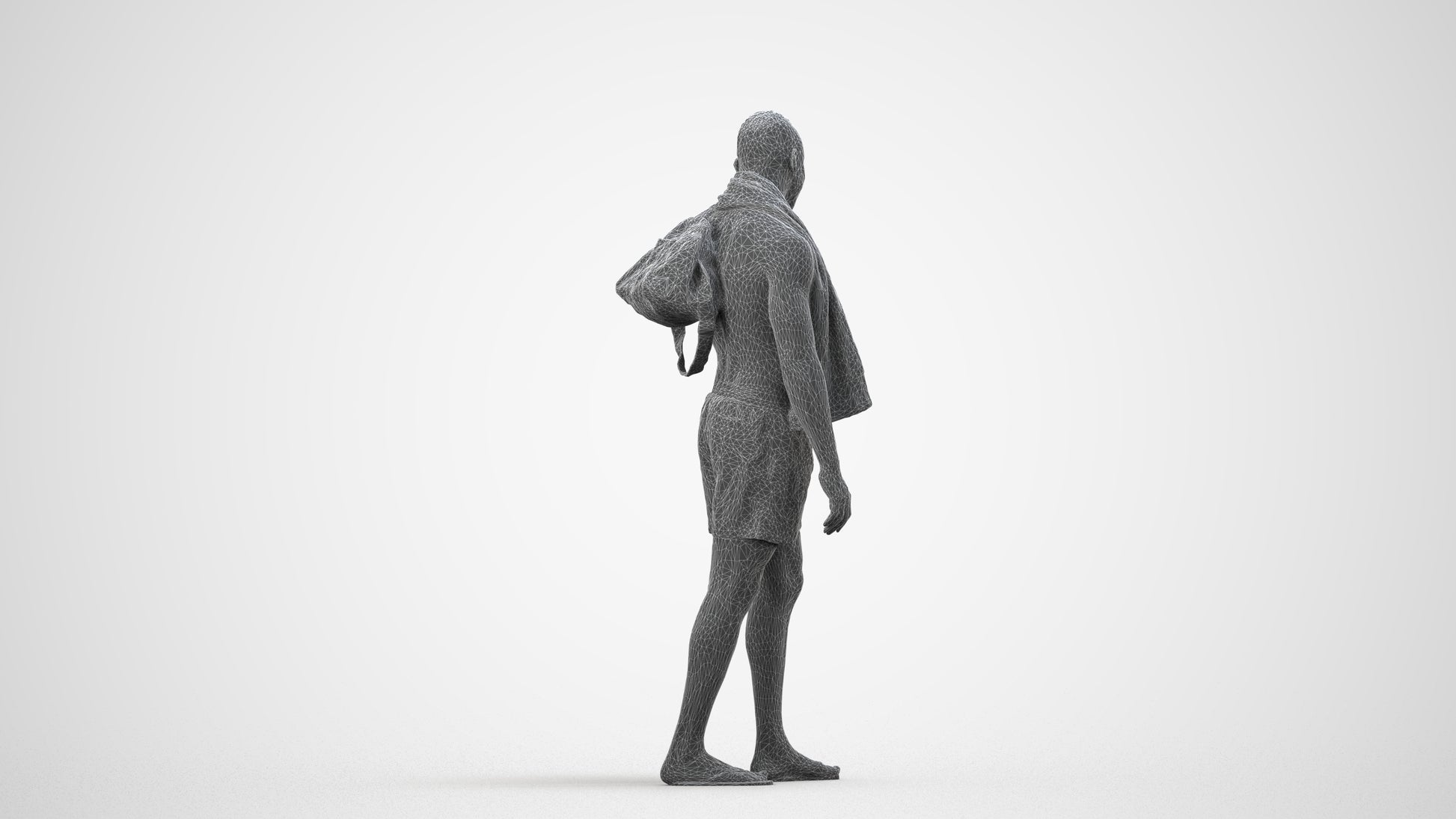 realistic 3D human man pool, archviz people FBX OBJ for Blender, wireframe side view