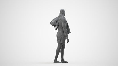 realistic 3D human man pool, archviz people FBX OBJ for Blender, wireframe side view