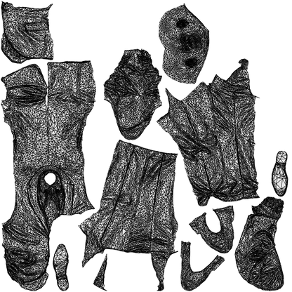 scanned 3D senior man business, photogrammetry people for Enscape and V-Ray, wireframe top-down view