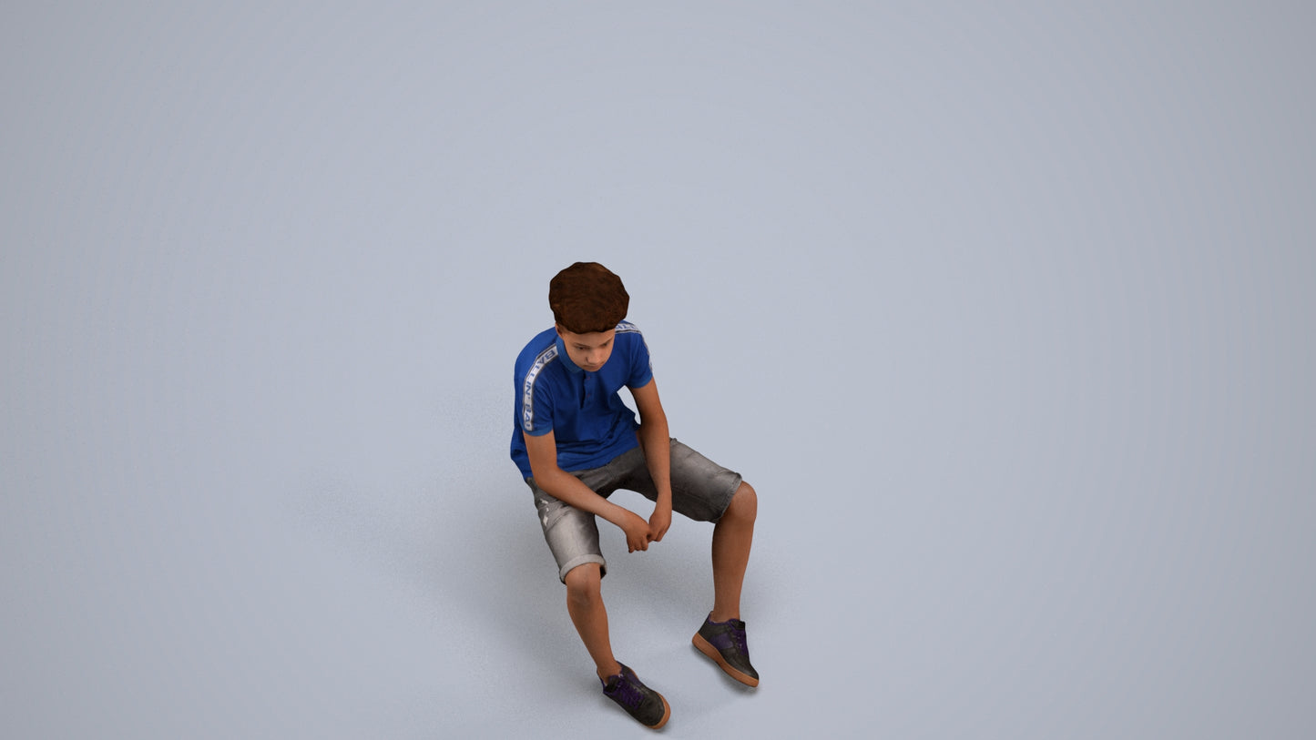 3D scanned boy kids casual, photorealistic archviz people for Enscape and SketchUp, back view render