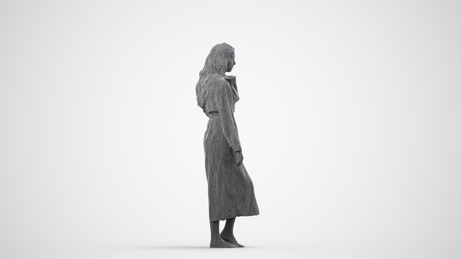 3D people model woman business standing, scanned human for 3ds Max rendering, wireframe side view