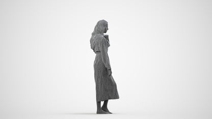 3D people model woman business standing, scanned human for 3ds Max rendering, wireframe side view