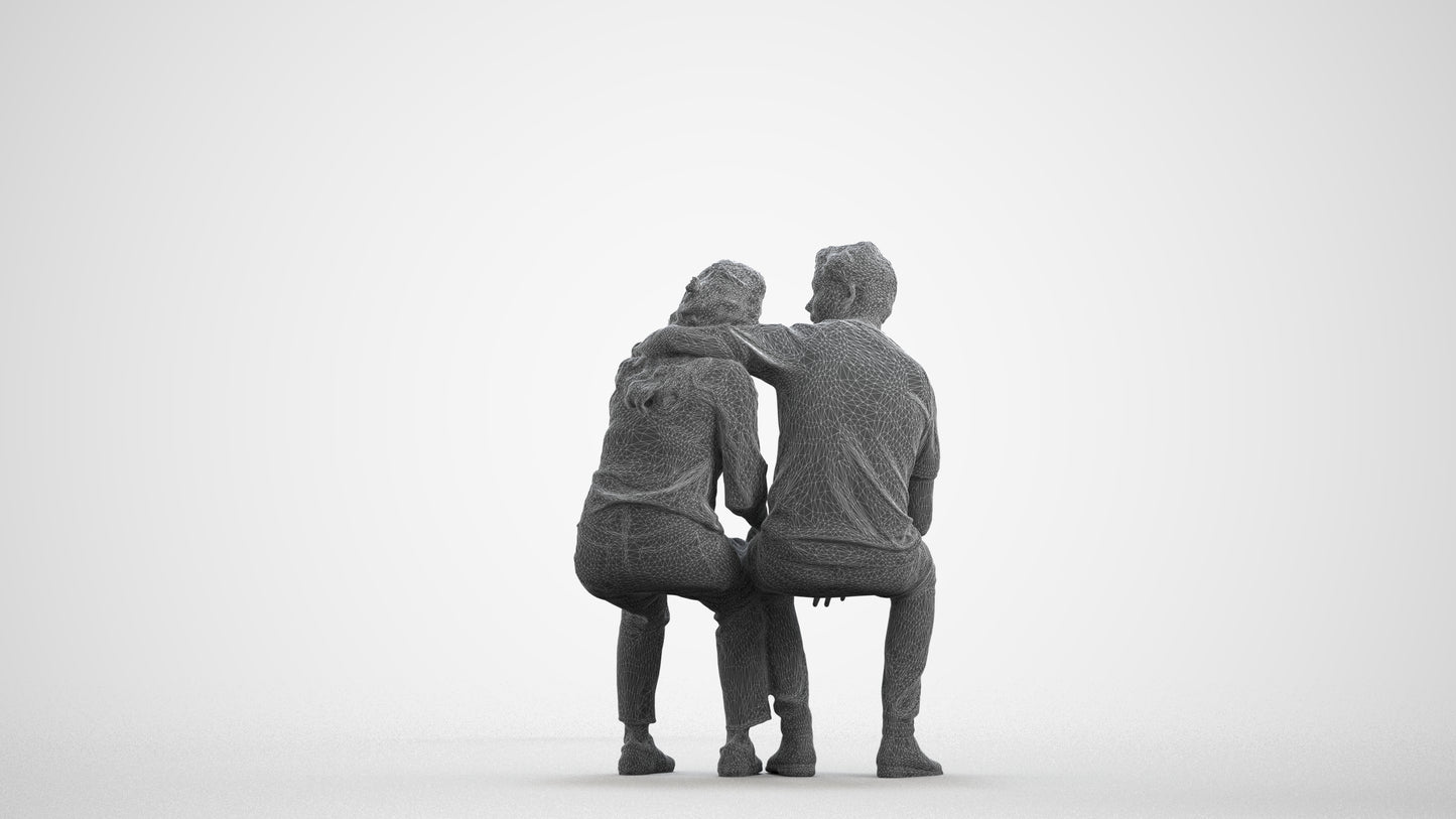 photogrammetry 3D woman casual couple, realistic human model archviz FBX, wireframe front view