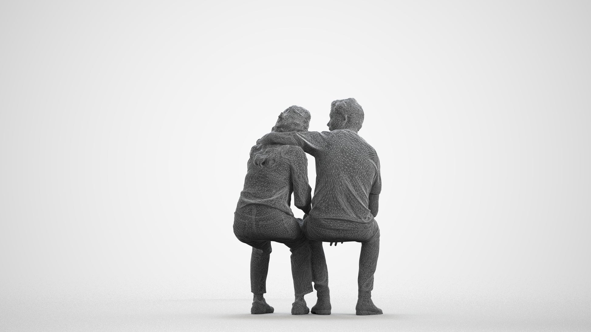 photogrammetry 3D woman casual couple, realistic human model archviz FBX, wireframe front view