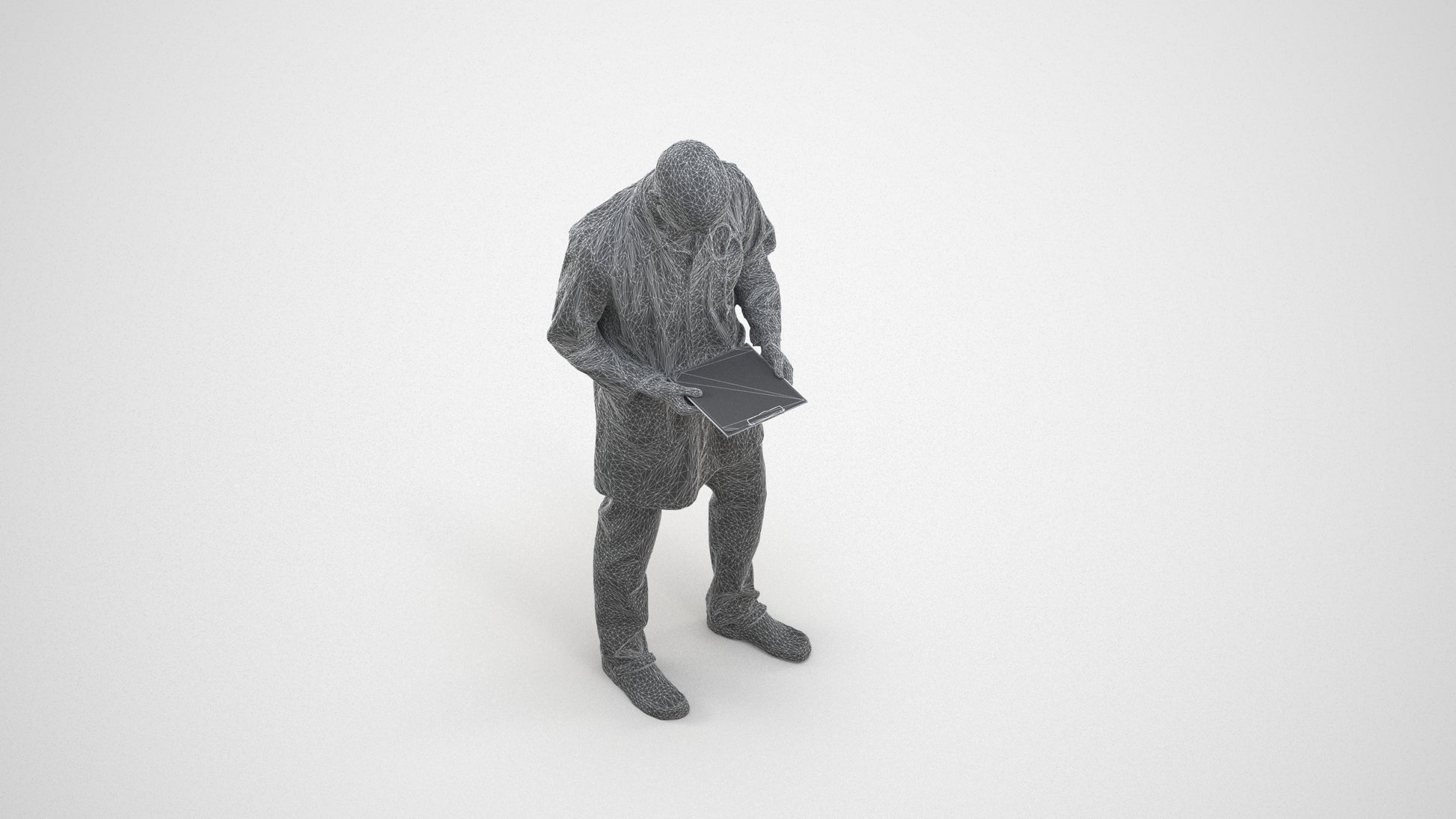3D scanned man medical, photorealistic archviz people for Enscape and SketchUp, wireframe three-quarter view