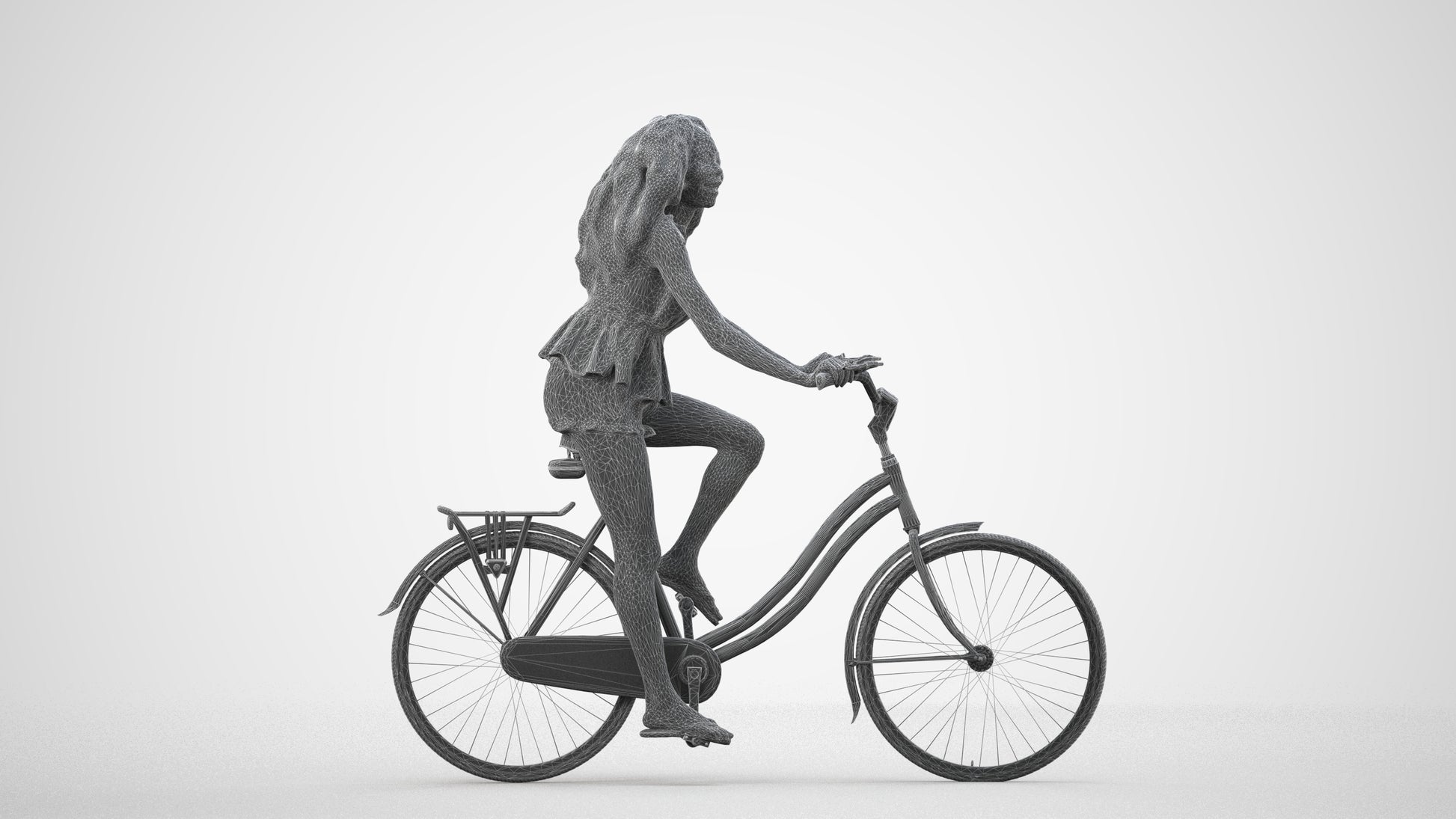 3D scanned woman cycling casual, photorealistic archviz people for Enscape and SketchUp, wireframe side view