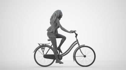 3D scanned woman cycling casual, photorealistic archviz people for Enscape and SketchUp, wireframe side view