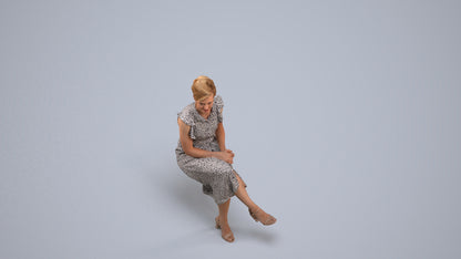 realistic 3D human woman casual sitting, archviz people FBX OBJ for Blender, back view render