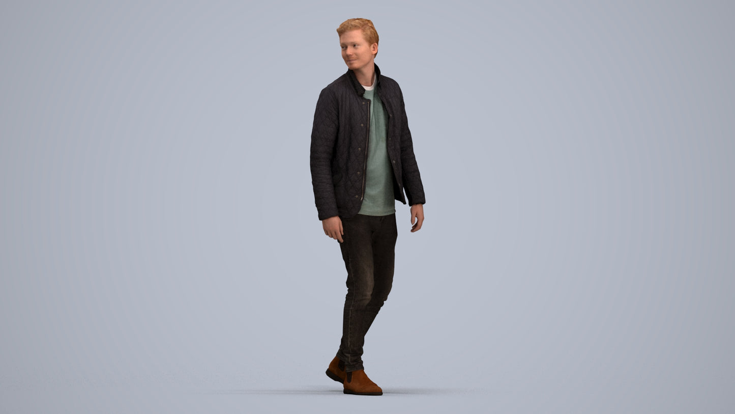 scanned 3D man casual walking, photogrammetry people for Enscape and V-Ray, standing pose render