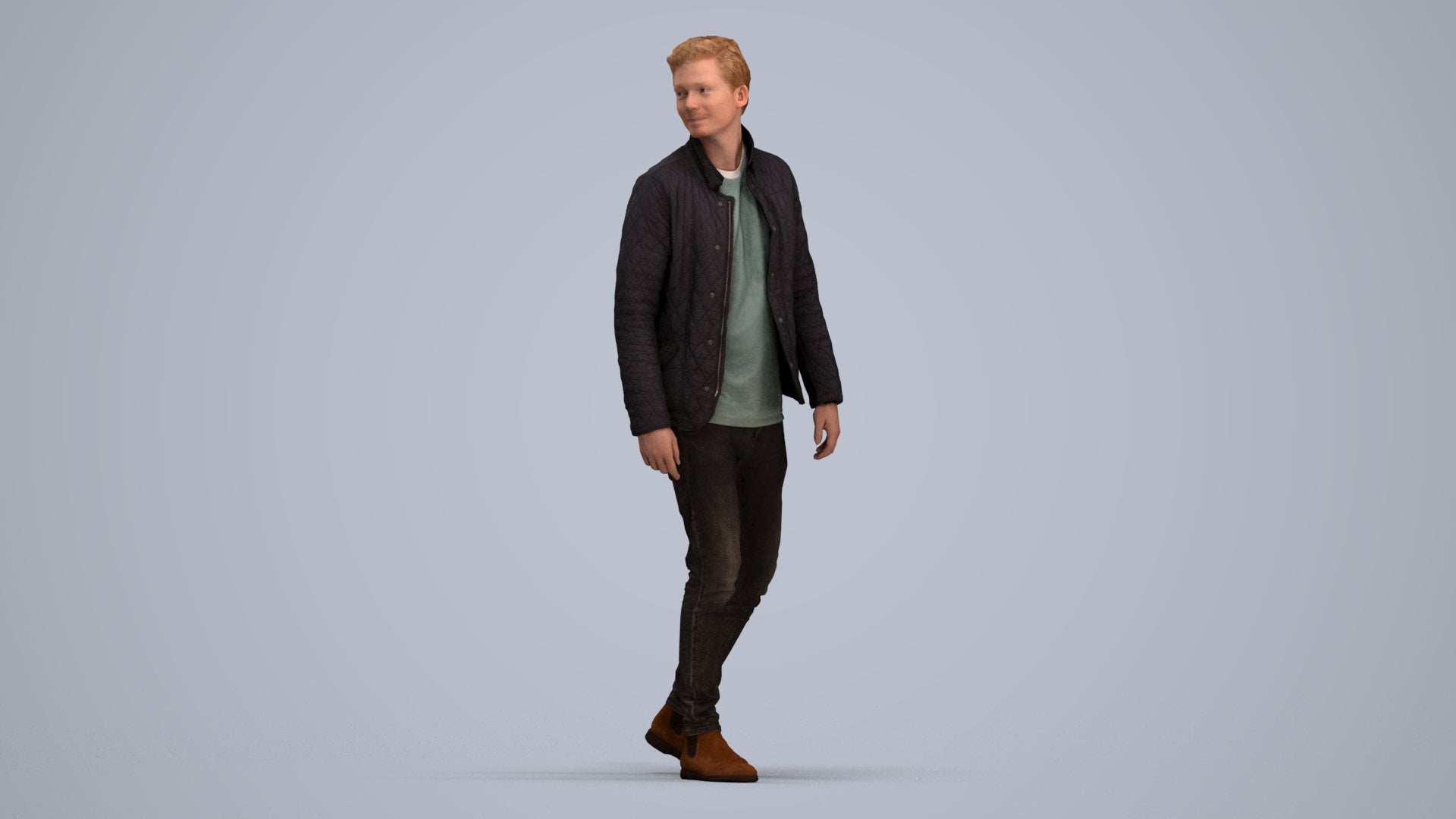 scanned 3D man casual walking, photogrammetry people for Enscape and V-Ray, standing pose render