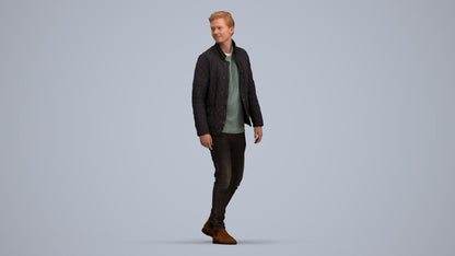 scanned 3D man casual walking, photogrammetry people for Enscape and V-Ray, standing pose render