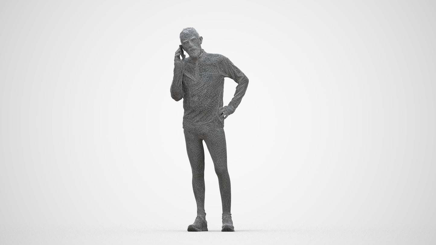 3D human model senior man sport, photogrammetry scanned person for archviz, wireframe back view