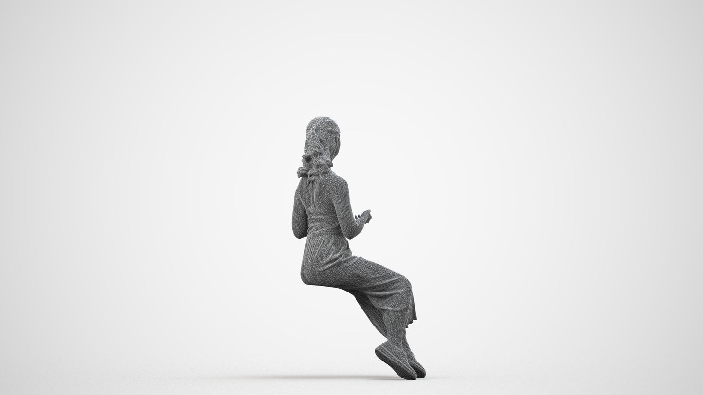 3D people model girl casual kids, scanned human for 3ds Max rendering, wireframe side view