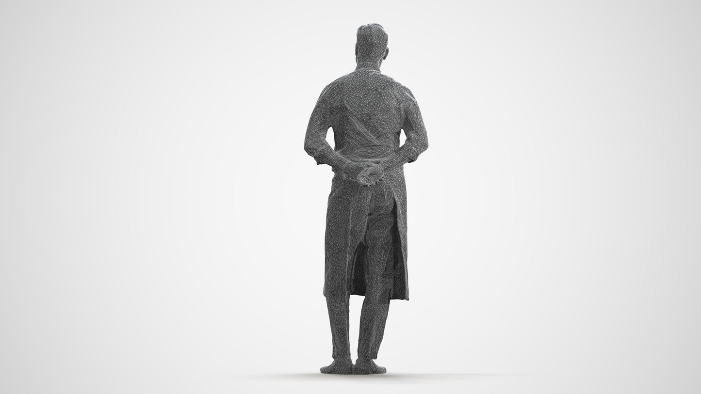 scanned 3D man hospitality, photogrammetry people for Enscape and V-Ray, wireframe front view