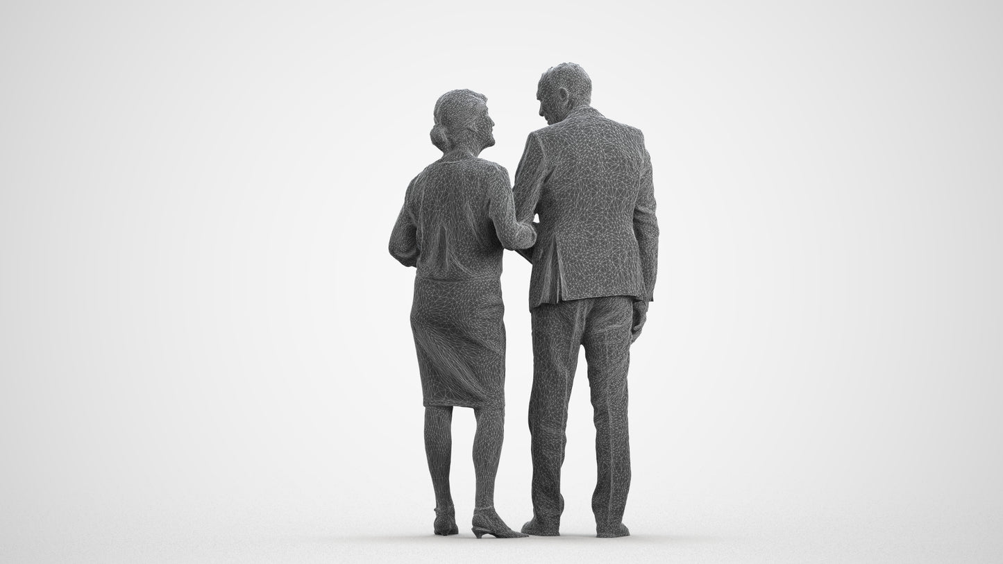 realistic 3D human senior woman business couple, archviz people FBX OBJ for Blender, wireframe front view