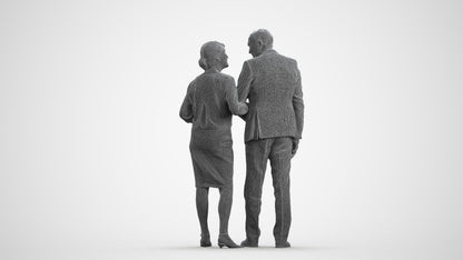 realistic 3D human senior woman business couple, archviz people FBX OBJ for Blender, wireframe front view