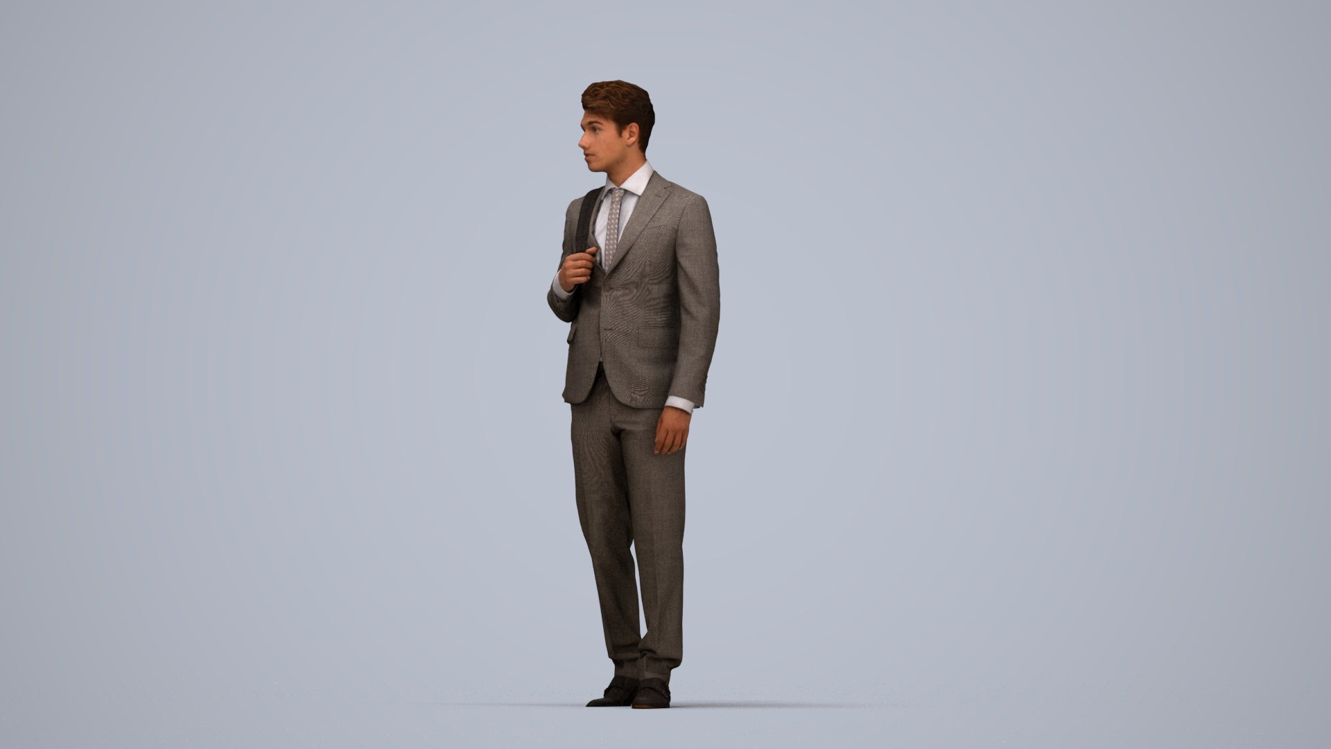 3D scanned man walking business, photorealistic archviz people for Enscape and SketchUp, top-down view render