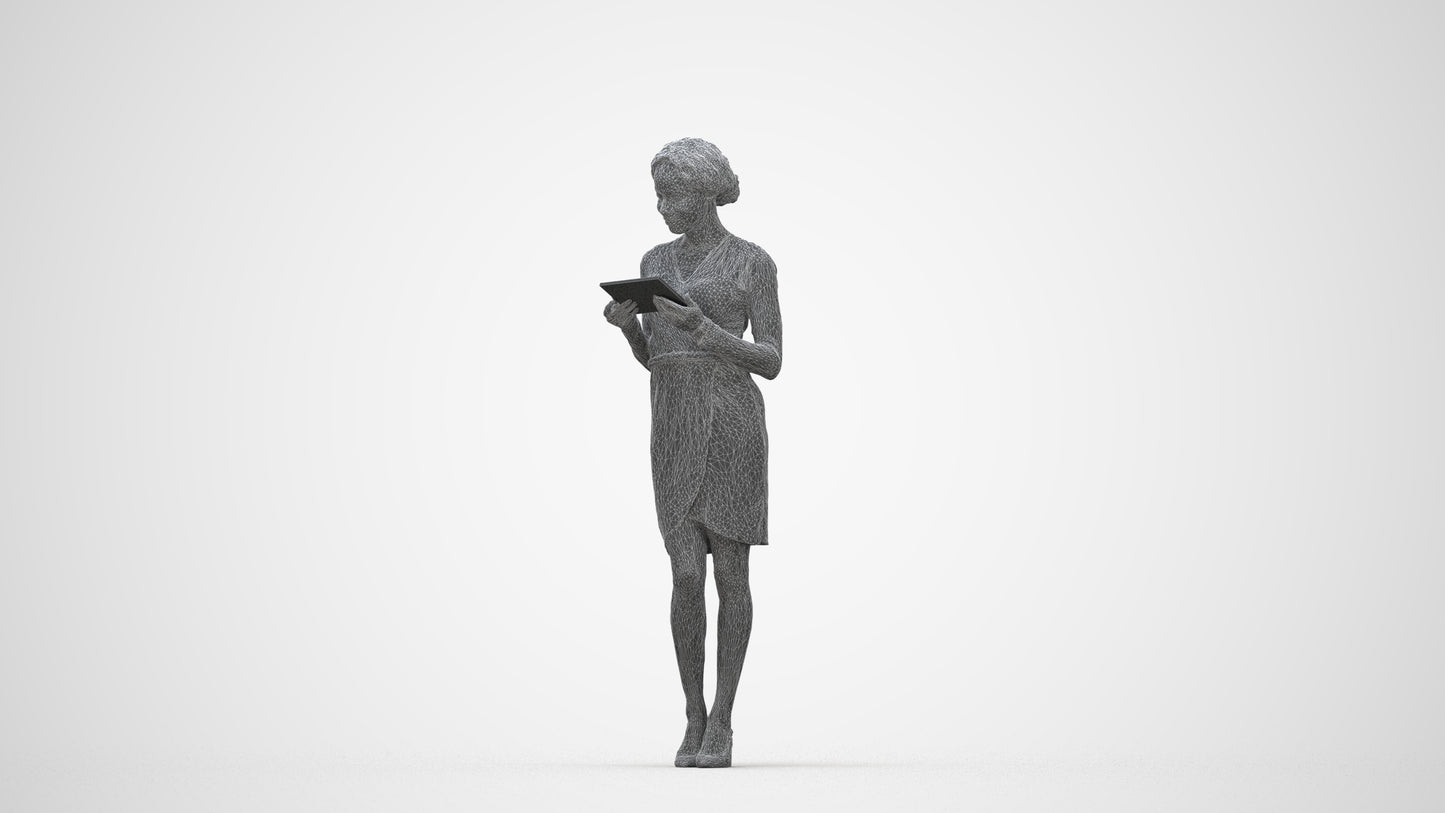 realistic 3D people woman casual walking, render-ready for V-Ray and Corona, FBX OBJ, wireframe back view