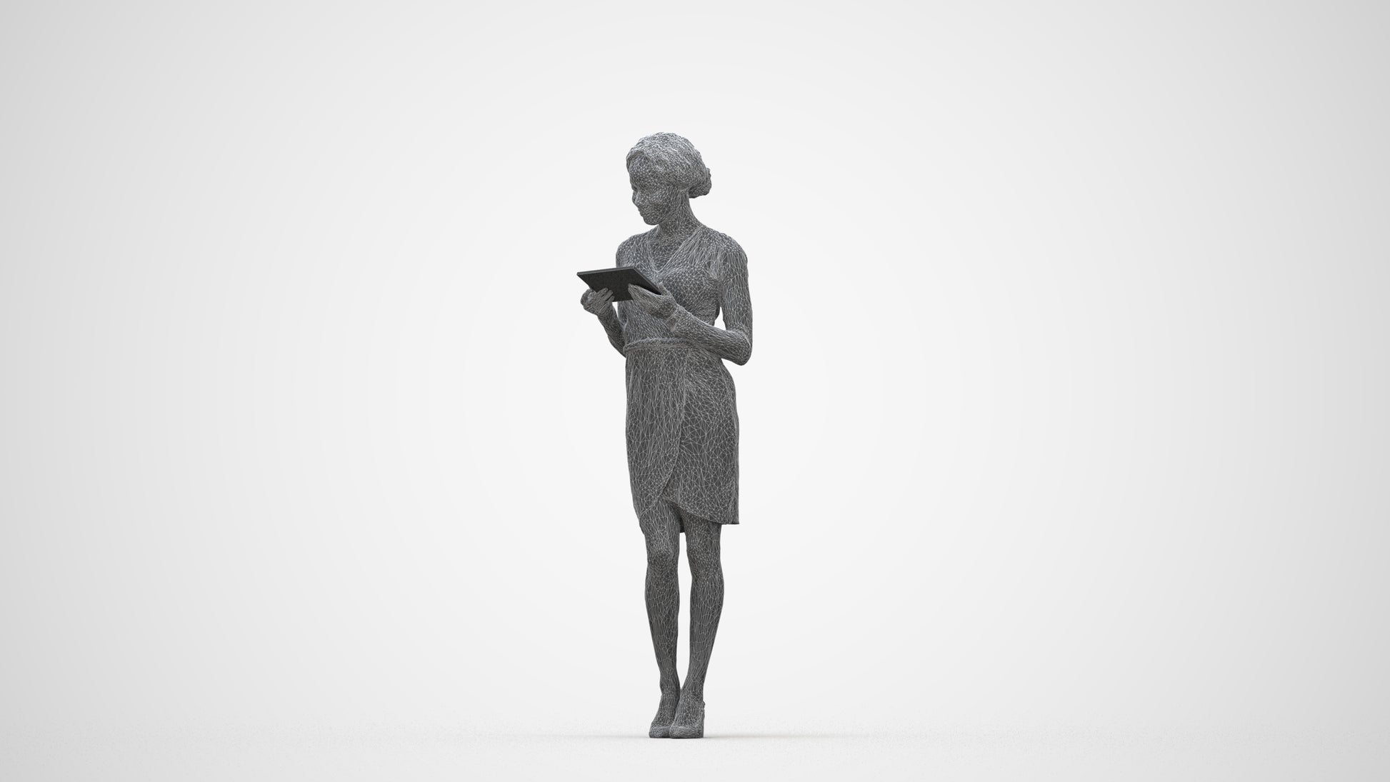 realistic 3D people woman casual walking, render-ready for V-Ray and Corona, FBX OBJ, wireframe back view