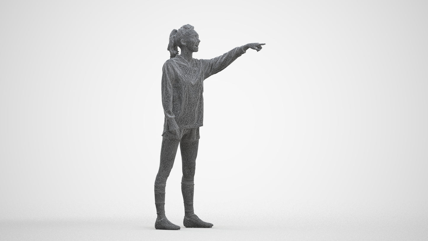 3D human model woman sport, photogrammetry scanned person for archviz, three-quarter front view render