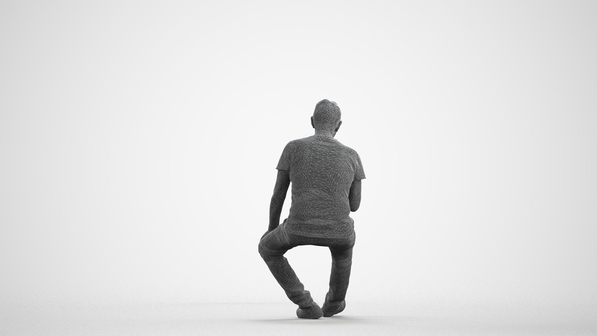 scanned 3D senior man casual sitting, photogrammetry people for Enscape and V-Ray, wireframe front view