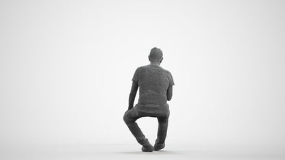 scanned 3D senior man casual sitting, photogrammetry people for Enscape and V-Ray, wireframe front view