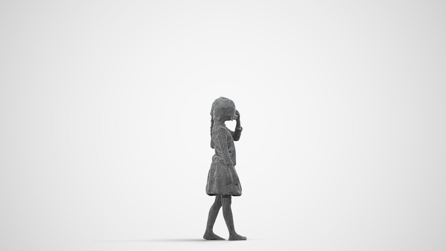 photogrammetry 3D girl kids, realistic human model archviz FBX, wireframe side view