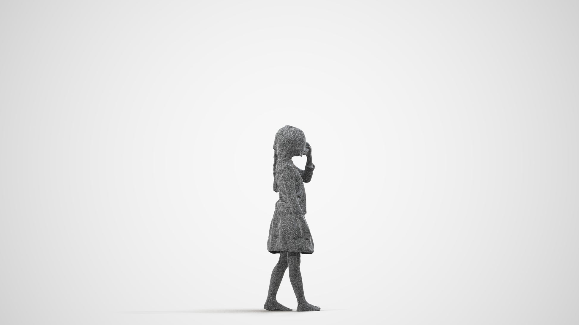 photogrammetry 3D girl kids, realistic human model archviz FBX, wireframe side view
