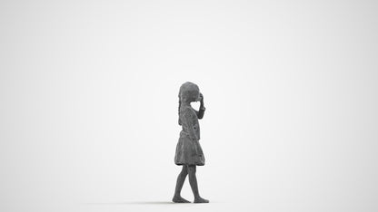 photogrammetry 3D girl kids, realistic human model archviz FBX, wireframe side view