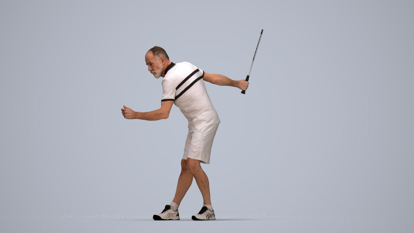 photogrammetry 3D senior man sport, realistic human model archviz FBX, top-down view render