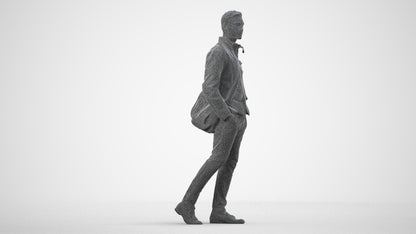 3D people model man casual walking, scanned human for 3ds Max rendering, wireframe side view