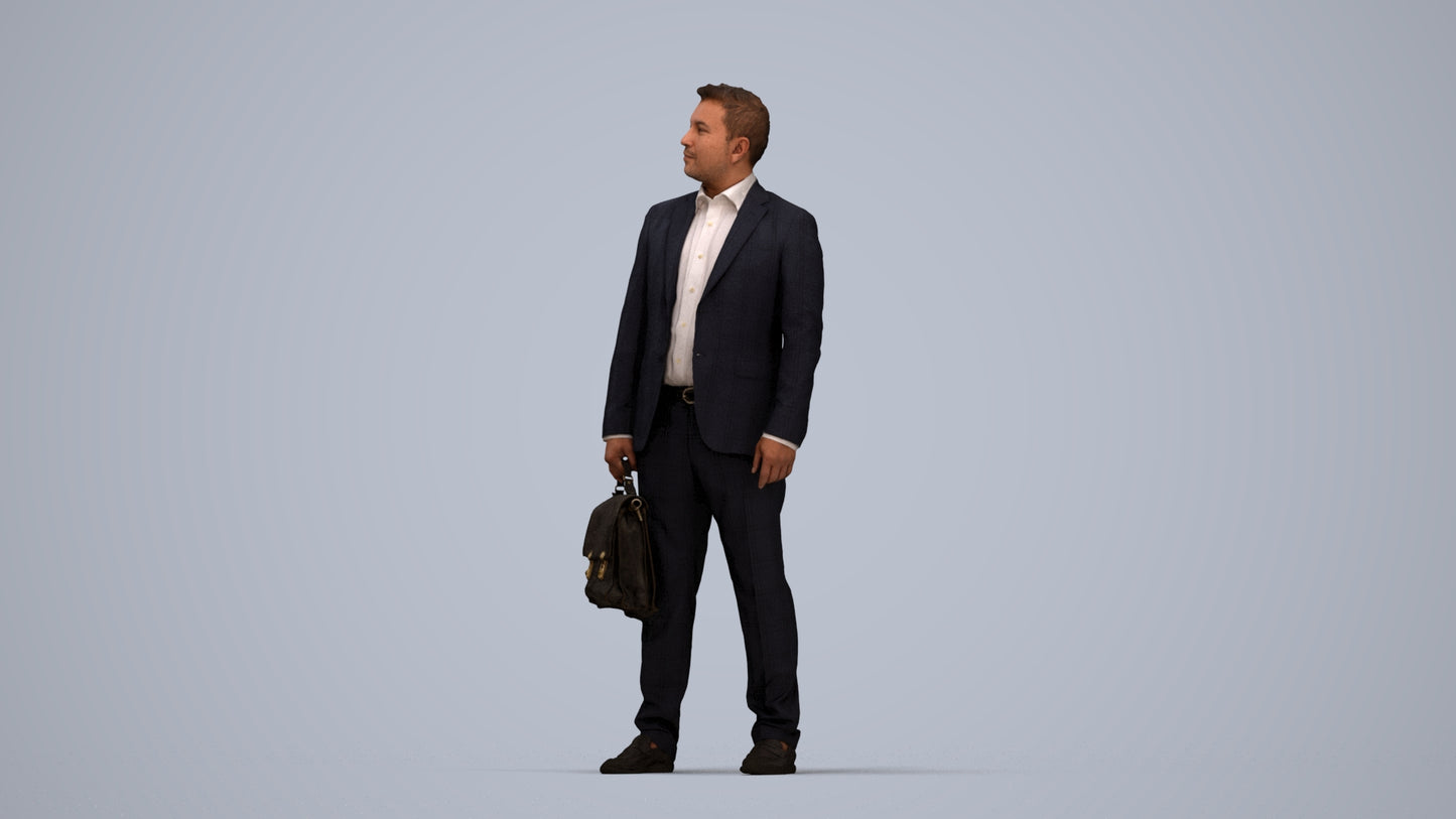 realistic 3D human man business, archviz people FBX OBJ for Blender, top-down view render